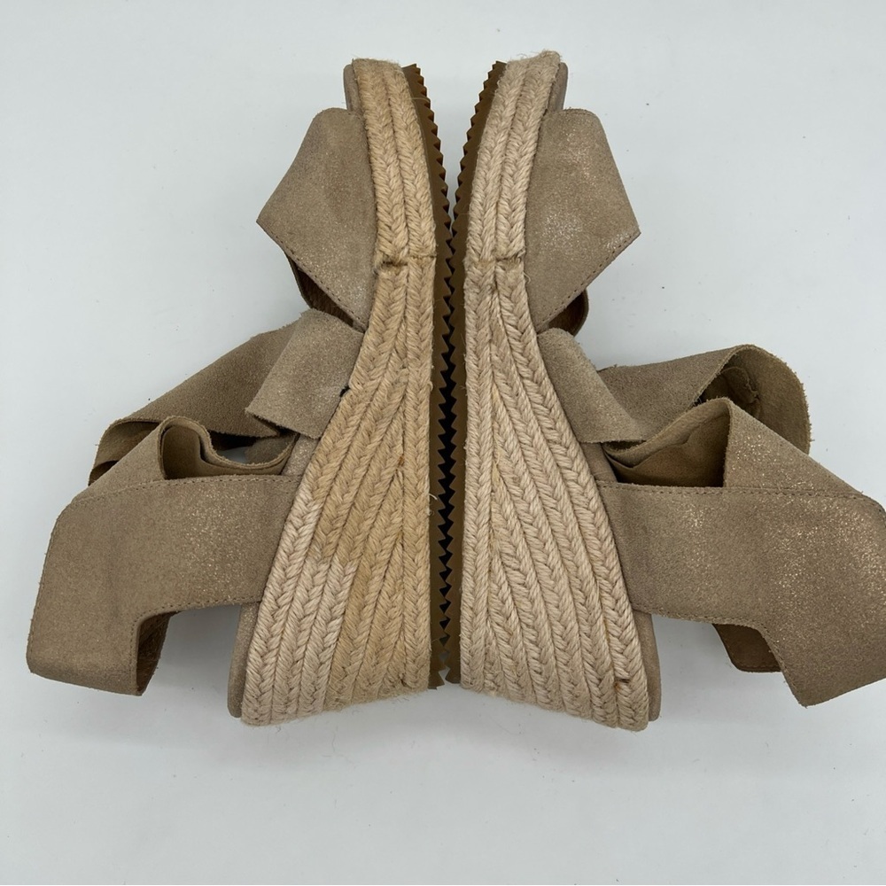 Eileen Fisher Willow 7 Gold Metallic Leather Suede Wedge Espadrilles  Sandals - Picture 7 of 12